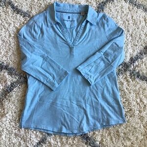 Tommy BAHAMA Solid Stretch Jersey Collar V-neck 3/4 Sleeve Fitted Top Sz M